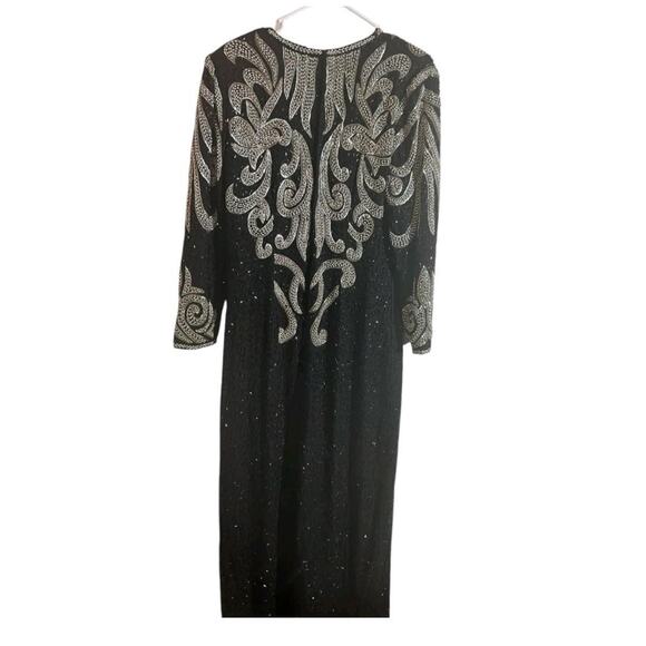 VTG Wayne Clark Silk Gown Evening Dress Womens Size L Black Silver Beaded 90s - Picture 2 of 12